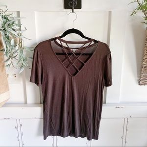 Brown shirt with cross cross front